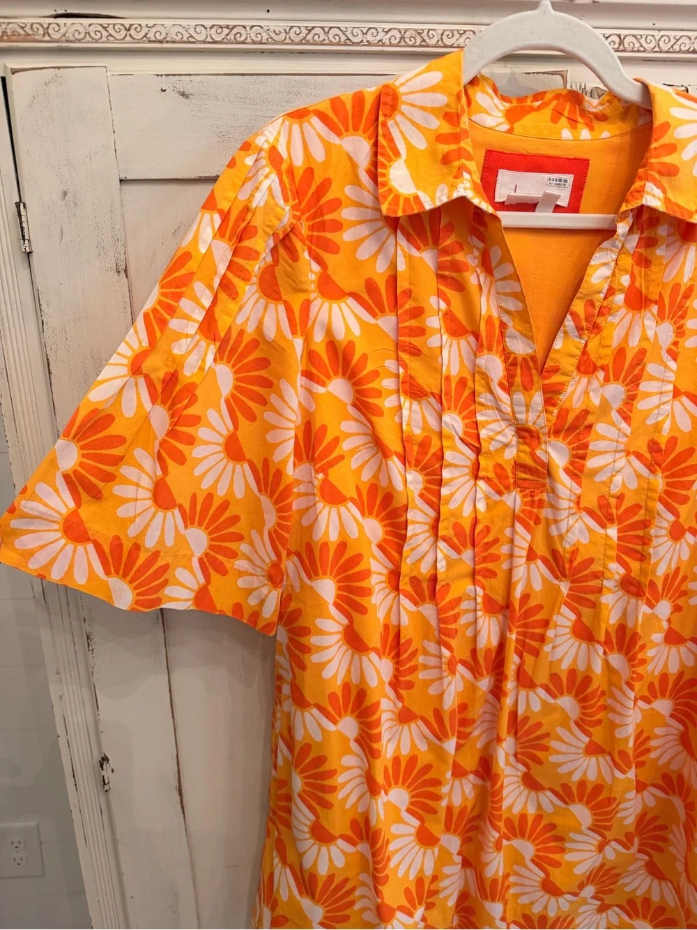 By Anthropologie Orange/White/Yellow Floral Printed Mini Dress Large EUC Retro - Picture 5 of 13